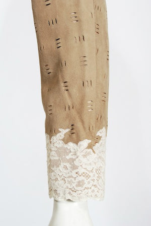 1999 Christian Dior by John Galliano Suede & Lace Bias-Cut Gown w/ Jacket