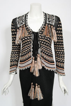 1970's Bill Gibb Metallic Knit Insect Novelty Tassel Sweater Dress Set