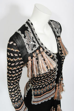 1970's Bill Gibb Metallic Knit Insect Novelty Tassel Sweater Dress Set