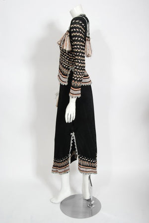 1970's Bill Gibb Metallic Knit Insect Novelty Tassel Sweater Dress Set