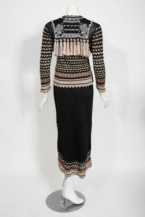 1970's Bill Gibb Metallic Knit Insect Novelty Tassel Sweater Dress Set