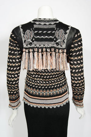 1970's Bill Gibb Metallic Knit Insect Novelty Tassel Sweater Dress Set
