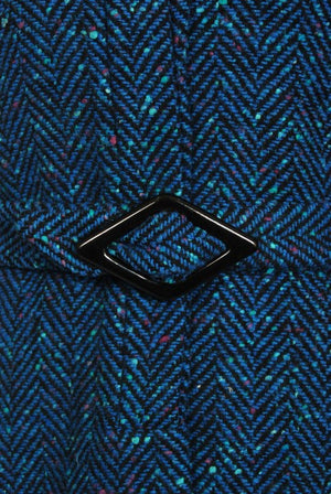 1973 Biba of London Blue Chevron Wool & Faux-Fur Belted Jacket w/ Skirt