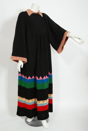 1974 Alice Pollock Documented Colorful Wool Knit Bohemian Sweater Dress