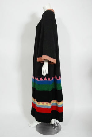 1974 Alice Pollock Documented Colorful Wool Knit Bohemian Sweater Dress