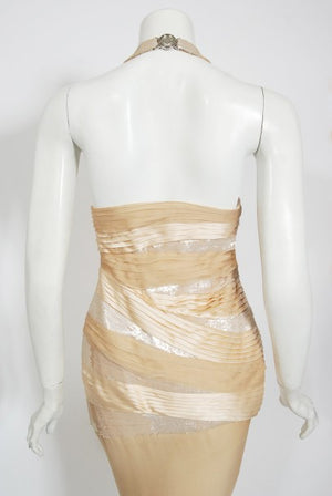 2006 Versace Champagne Sequin Silk Hourglass Runway Finale Gown
