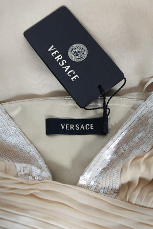 2006 Versace Champagne Sequin Silk Hourglass Runway Finale Gown