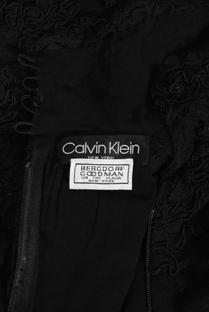 1987 Calvin Klein Documented Sheer Black Lace Hourglass Mermaid Gown