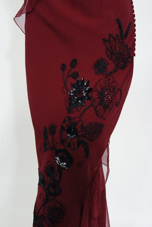 2006 Christian Dior by John Galliano Beaded Burgundy Silk Bias-Cut Gown