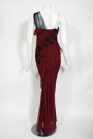 2006 Christian Dior by John Galliano Beaded Burgundy Silk Bias-Cut Gown