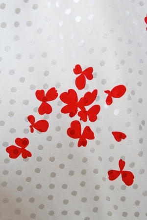 1978 Yves Saint Laurent Haute Couture Ivory Red Print Silk Dress & Shawl