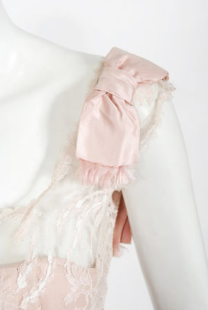 1950's Harvey Berin Pale-Pink Lace Illusion & Silk Flounce Cocktail Dress
