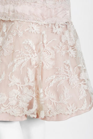 1950's Harvey Berin Pale-Pink Lace Illusion & Silk Flounce Cocktail Dress