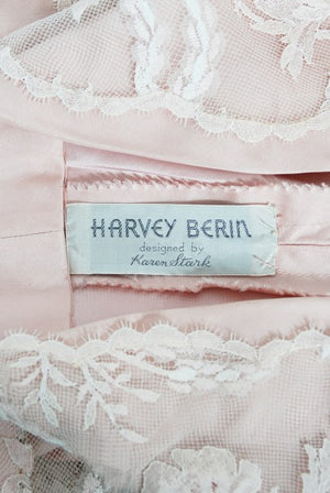 1950's Harvey Berin Pale-Pink Lace Illusion & Silk Flounce Cocktail Dress