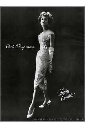 1958 Ceil Chapman Baby-Blue Lace Documented Hourglass Bow Cocktail Dress