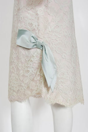 1958 Ceil Chapman Baby-Blue Lace Documented Hourglass Bow Cocktail Dress