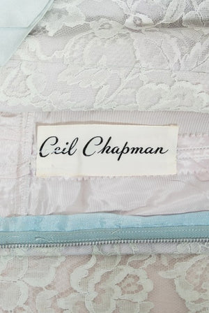 1958 Ceil Chapman Baby-Blue Lace Documented Hourglass Bow Cocktail Dress