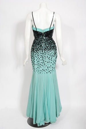 1950's Marie Latz Couture Beaded Silk Gown Ensemble Worn by Yma Sumac