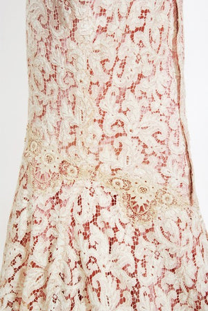 1969 Gypsy Rose Lee Custom Couture Ivory Lace & Pink Silk Victorian Gown