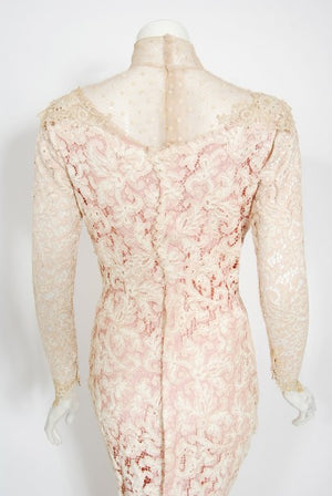 1969 Gypsy Rose Lee Custom Couture Ivory Lace & Pink Silk Victorian Gown