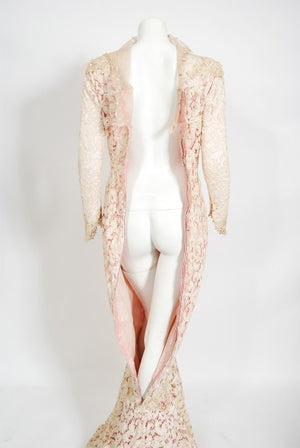 1969 Gypsy Rose Lee Custom Couture Ivory Lace & Pink Silk Victorian Gown