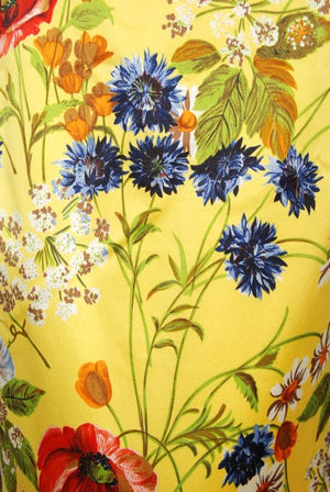 1999 Dolce & Gabbana Yellow Floral Stretch Silk Boned Hourglass Gown