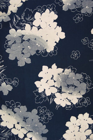 1930's Arthur Weiss Blue & Ivory Floral Print Silk Balloon-Sleeve Dress