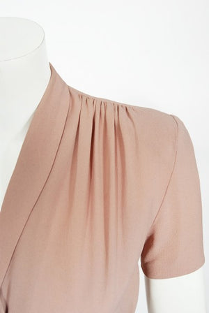 1940's New York Creation Taupe Block-Color Crepe Belted Maxi Dress Gown