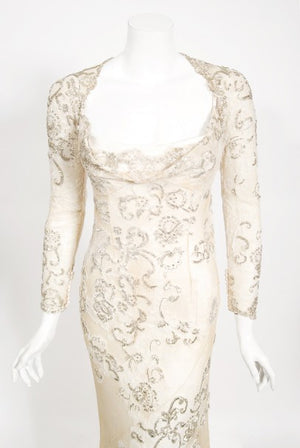 2003 Christian Dior by Galliano Haute Couture Beaded Lace Bias-Cut Gown