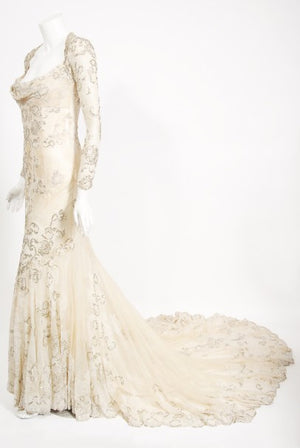 2003 Christian Dior by Galliano Haute Couture Beaded Lace Bias-Cut Gown