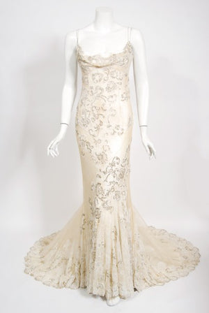 2003 Christian Dior by Galliano Haute Couture Beaded Lace Bias-Cut Gown