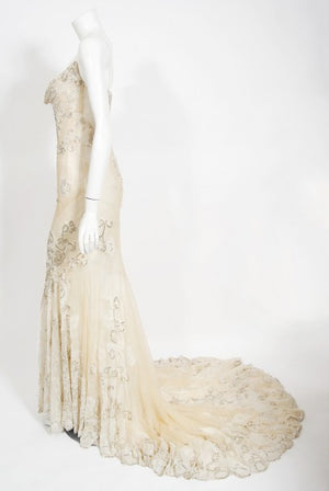 2003 Christian Dior by Galliano Haute Couture Beaded Lace Bias-Cut Gown