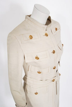 1969 Chanel Haute Couture Oatmeal Linen Documented Jacket Skirt Suit