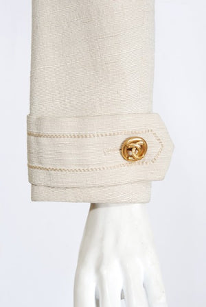 1969 Chanel Haute Couture Oatmeal Linen Documented Jacket Skirt Suit