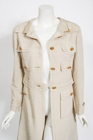 1969 Chanel Haute Couture Oatmeal Linen Documented Jacket Skirt Suit