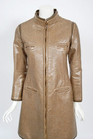 1968 Pierre Cardin Documented Vinyl Tweed Space-Age Mod Trench Jacket