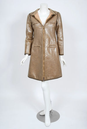 1968 Pierre Cardin Documented Vinyl Tweed Space-Age Mod Trench Jacket