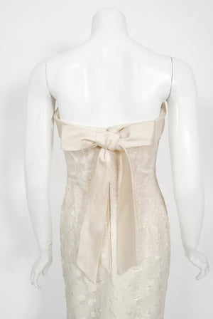 1990's Nolan Miller Couture Ivory Embroidered Silk Mermaid Gown