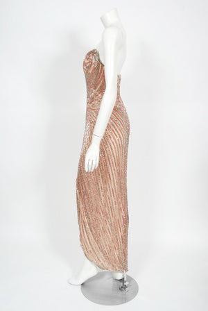 1970's Bob Mackie Couture Beaded Strapless Hourglass High-Slit Gown