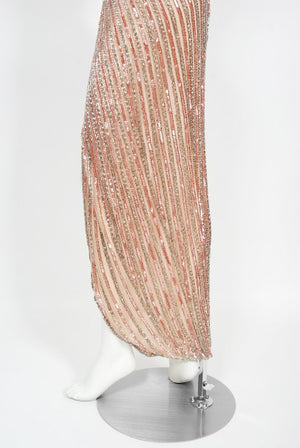 1970's Bob Mackie Couture Beaded Strapless Hourglass High-Slit Gown