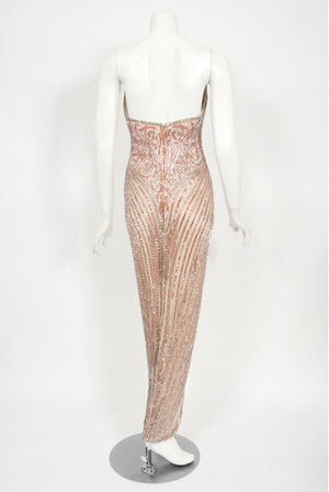 1970's Bob Mackie Couture Beaded Strapless Hourglass High-Slit Gown