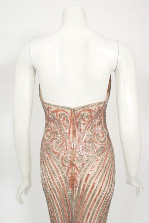 1970's Bob Mackie Couture Beaded Strapless Hourglass High-Slit Gown