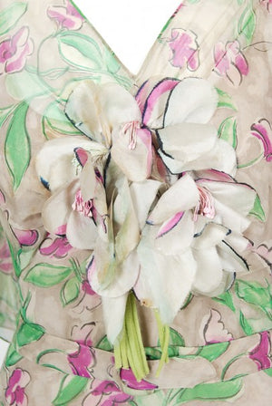 1930's Fashion Originators Guild Floral Print Silk Chiffon Appliqué Gown Set