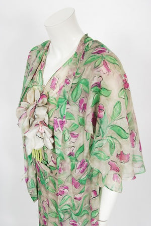 1930's Fashion Originators Guild Floral Print Silk Chiffon Appliqué Gown Set