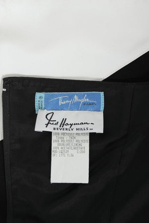 1996 Thierry Mugler Couture Black White Futuristic Strapless Mini Dress