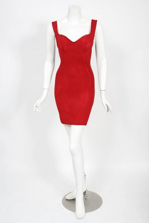 1991 Azzedine Alaia Documented Runway Red Bustier Bodycon Mini Dress