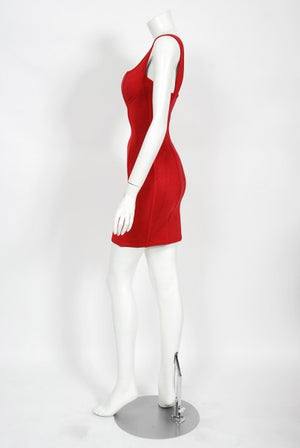 1991 Azzedine Alaia Documented Runway Red Bustier Bodycon Mini Dress
