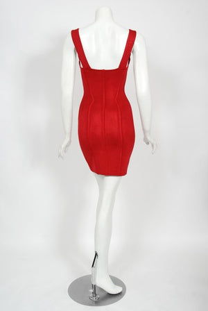 1991 Azzedine Alaia Documented Runway Red Bustier Bodycon Mini Dress