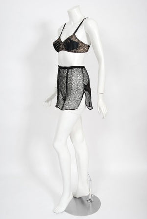 1940's Schiaparelli Inspired 'Hands On' Silk Appliqué Lace Bra & Tap Pants