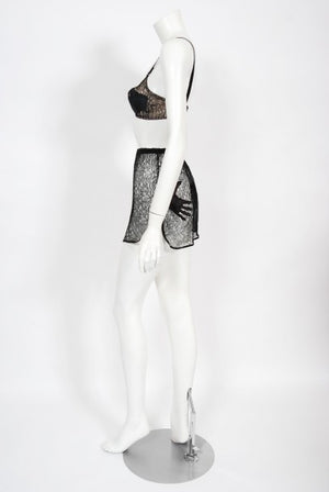 1940's Schiaparelli Inspired 'Hands On' Silk Appliqué Lace Bra & Tap Pants